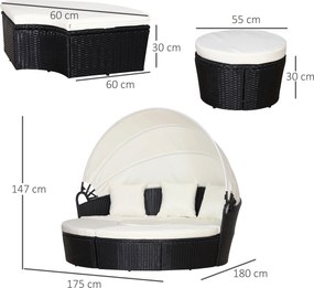 Rattanowa wyspa z daszkiem przeciwsłonecznym Stół krzesła Metalowe poduszki Kremowy komplet | Aosom PL
