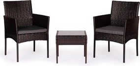 Mały zestaw mebli balkonowych dla 2 osób Riviera 824, technorattan ciemnobrązowy