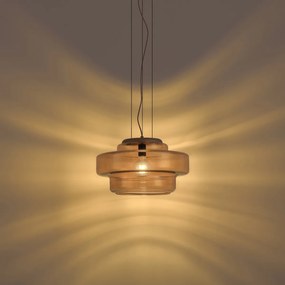 Lampa wisząca retro ciemny brąz z bursztynowym szkłem - Barb