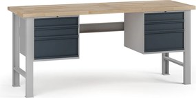 Stół warsztatowy G7, blat bukowy, 2000 x 685 x 840 mm, 2x kontener, 6x szuflada, grafitowy