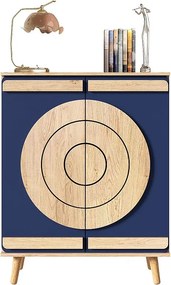 Nowoczesna szafka na buty z okrągłymi, geometrycznymi drzwiami - 76 x 37 x 98,5 cm - płyta wiórowa - kolor naturalny