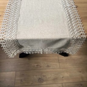 Bieżnik z gipiurą imitacja lnu elegancki prostokątny beżowy - 50x100 cm