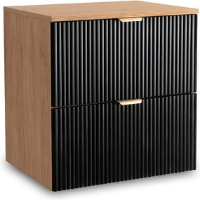 Szafka pod umywalkę WENA, ryflowane fronty, Willy, 60x60x47 cm, Czarna/Orzech