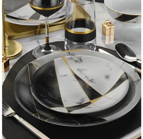 24-częściowy zestaw obiadowy — czarny/biały/złoty, porcelana