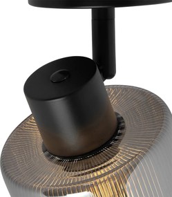 Plafon art deco czarny z przydymionym szkłem regulowany - Laura