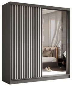 Szafa przesuwna - Lameo z lustrem 200 cm, grafit | lamele biały mat