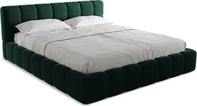 Łóżko 200 x 228 - z weluru - butelkowa zieleń - NALU