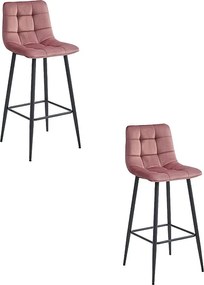 Hokery barowe Valora TEOTO, ciemnoróżowy aksamit z czarnymi stalowymi nogami x2