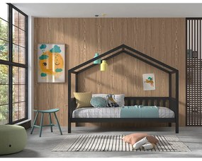 Antracytowe łóżko dziecięce w kształcie domku z litego drewna sosnowego 90x200 cm DALLAS – Vipack