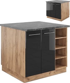 Wyspa kuchenna antracytowy wysoki połysk/złoty dąb power 90x60x82 fame-line