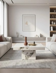 Kwadratowy biały kawowy stolik imitujący marmur E2-L21