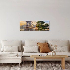 Obraz - Most nad rzeką, Budapeszt, Węgry (z zegarem) (90x30 cm)