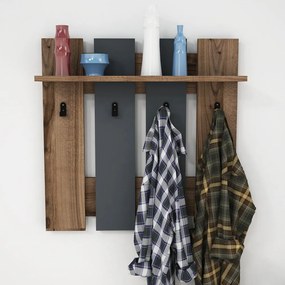 Antracytowo-naturalny wieszak ścienny w dekorze orzecha z półką Mita – Puqa Design