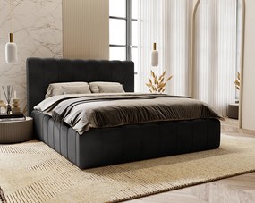 Emporius Lisbon łóżko dwuosobowe z pojemnikiem - łóżko tapicerowane 200x200 cm - nowoczesny styl, wysoka jakość - aksamit, czarny (Magic Velvet 2219)
