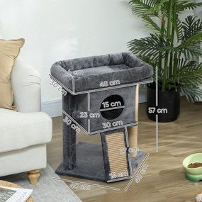 PawHut Drapak z matą do drapania z juty, platformą do leżenia, piłką do zabawy, domkiem dla kota, beżowy, 40 x 40 x 57 cm