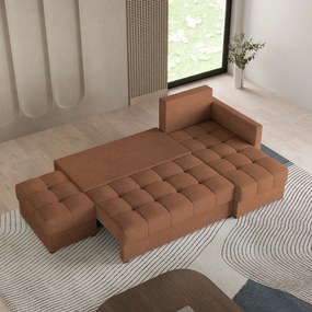 Masseno Narożnik LUMARI z funkcją spania i pojemnikiem na pościel Narozniki L, Rozkładana sofa - Miedziany, NEVE 52