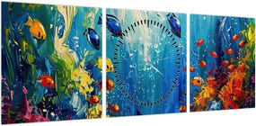 Obraz - Malowanie podwodnego świata (z zegarem) (90x30 cm)