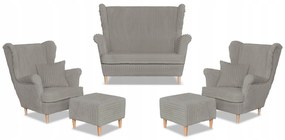 Zestaw uszak Rene Estella sofa fotele pufy Family Meble jasno szary sztruks