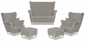 Zestaw uszak Rene Estella sofa fotele pufy Family Meble jasno szary sztruks