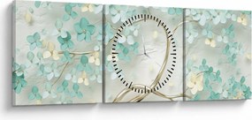 Obraz - Złote kwitnące drzewo (z zegarem) (90x30 cm)