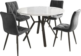 Zestaw 5 stołów i krzeseł do jadalni - 100 x 100 x 75 cm - stół z metalowymi nogami + 4 ergonomiczne krzesła - MDF + Metal - szary