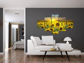 Obraz - Słoneczniki o zachodzie słońca (125x70 cm)