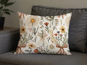 Poliestrowo-bawełniana poszewka na poduszkę FLORAL RIBBON POLY 50x70 cm, kremowy