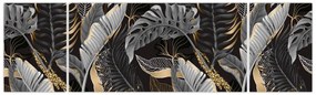 Obraz - Tropikalne liście w kolorze czarno - złotym (170x50 cm)