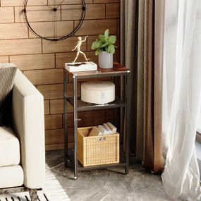 Stolik kawowy pomocniczy boczny z 2 półkami retro vintage loft brązowy