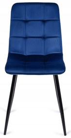 Zestaw Stół Okrągły LINO 100 cm Orzech/Czarny i 4 Krzesła Tapicerowane do Salonu PERU Granatowe Welurowe Nowoczesne Loft