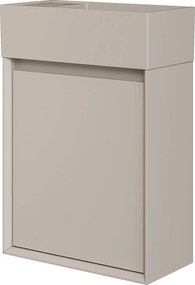 Wisząca szafka z umywalką do łazienki, umywalka z żywicy w kolorze beżowym mat – Beż mat – 40 x 25,5 x 57 cm – SOREL