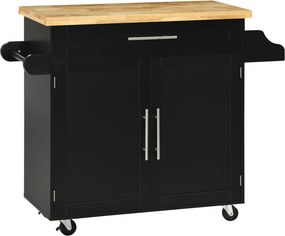 HOMCOM Wózek kuchenny serwisowy Wyspa kuchenna, 1 półka na przyprawy, 1 uchwyt na ręcznik, 109 cm x 40 cm x 89 cm, Czarny