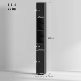 kleankin 180 cm wąska szafka łazienkowa, stojak na papier toaletowy z otwartymi półkami, 2 szafki, Czarny | Aosom PL