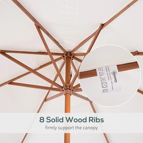 PARASOL OGRODOWY Z KORBKĄ DREWNIANY BALKONOWY Φ2.7M TOPOLA Kremowy | Aosom PL