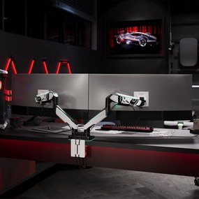 Podwójny uchwyt na monitory 49 cali, biało-czarny X-Arm Dual RGB