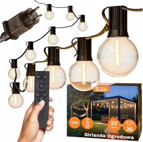LED ściemnialny zewnętrzny łańcuch dekoracyjny 36xE12/1W/24/230V 22,35 m IP65 czarny + pilot