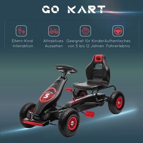 HOMCOM Gokart dla dzieci z pedałami, regulowanym siedziskiem, do użytku wewnątrz i na zewnątrz, od 5 lat, Czerwony+Czarny, 121 x 58 x 61 cm