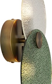 Lampa ścienna Art Deco ciemny brąz z zielonym i przezroczystym szkłem 2-punktowa - Text