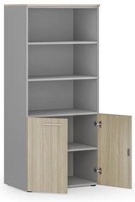 Szafa biurowa z drzwiami niskimi PRIMO GRAY, 800 x 500 x 1781 mm, szary/dąb naturalny