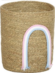 HOMCOM Kosz do przechowywania 24,7L z dekoracją tęczową, duży pleciony kosz do łazienki, sypialni, naturalny | Aosom PL