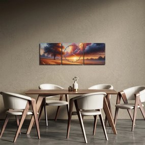 Obraz – Zachód słońca na polu (z zegarem) (90x30 cm)