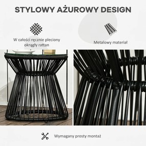 Outsunny Stolik ogrodowy w stylu boho, odporny na warunki atmosferyczne, PE-Rattan, 40 cm x 40 cm x 42 cm, Czarny