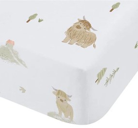 Białe bawełniane prześcieradło dziecięce dwuosobowe z gumką 135x190 cm Mini Moo Cow – Bianca