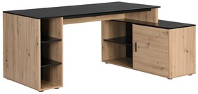 Biurko narożne ze schowkami - MDF - Kolor naturalny i czarny - ROMIARA
