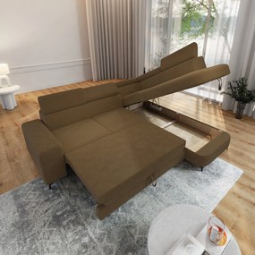Masseno Narożnik ALVORO z funkcją spania i pojemnikiem na pościel Narozniki L, Rozkładana sofa - Miodowy, QUELLE 17
