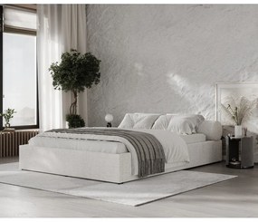 Kremowe tapicerowane łóżko dwuosobowe ze schowkiem ze stelażem 140x200 cm Solvo – Maison de Rêve