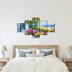 Obraz ogrodu przed domem, obraz olejny (125x70 cm)