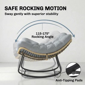 Outsunny Rattanowy Bujany Fotel Ogrodowy z Grubą Poduszką, Krzesło Ogrodowe do 120 kg Indoor Outdoor 87 x 110 x 70 cm Szary | Aosom PL