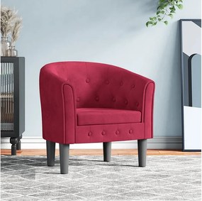 Fotel Kabriolet Czerwony Burgund Wełna Nowoczesny z Wygodnym Siedziskiem z Weluru - Nośność 110 kg