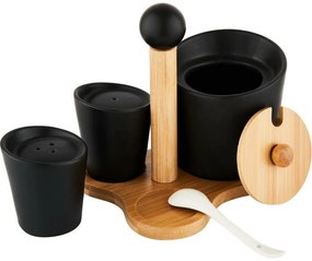 Florina Zestaw cukiernica, solniczka i pieprzniczka na bambusowej podstawce Adria, czarny
